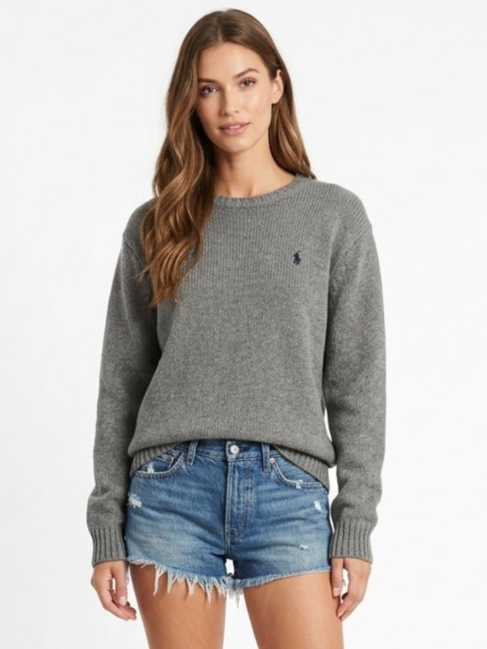 Vintage Polo by Ralph Lauren Embroidered Logo Crewneck Sweater In Gray - XL